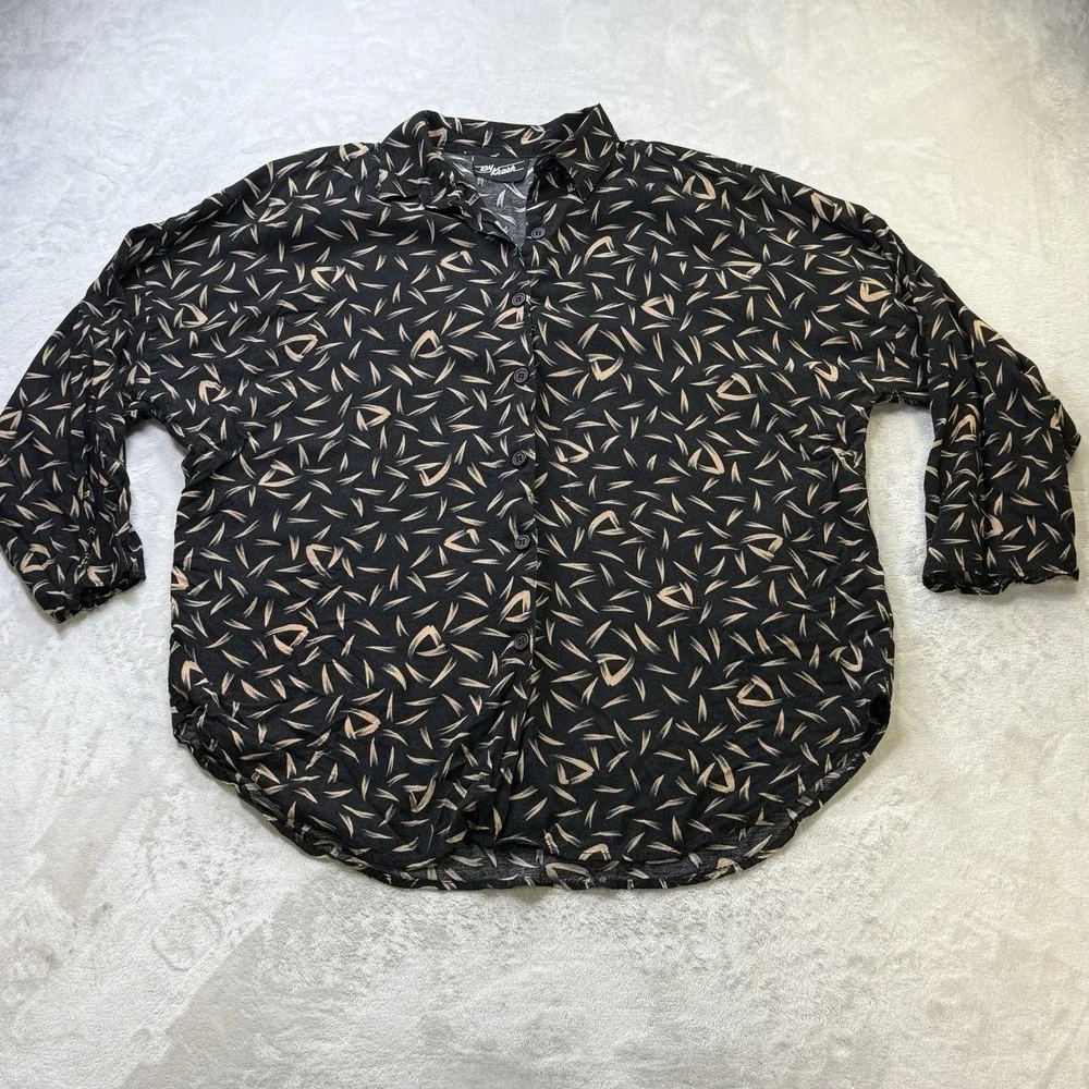 Vintage CA Krush 2 Pc Skirt Set Women's Large Black Tan Print Rayon USA 80s